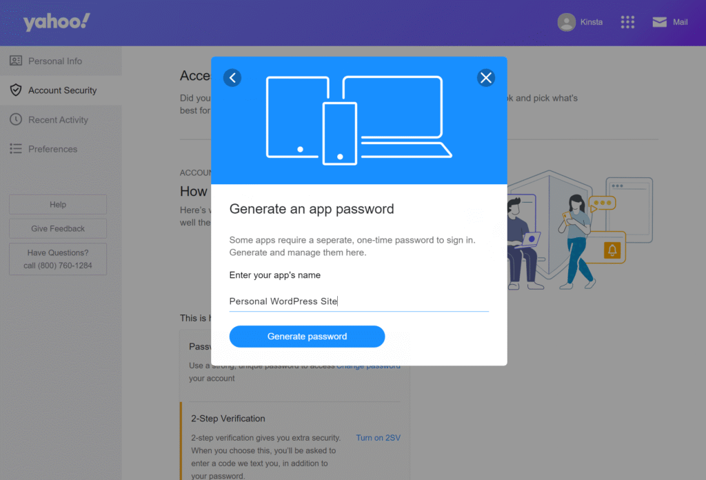 Añade un nombre que te ayude a identificar tu App Password.